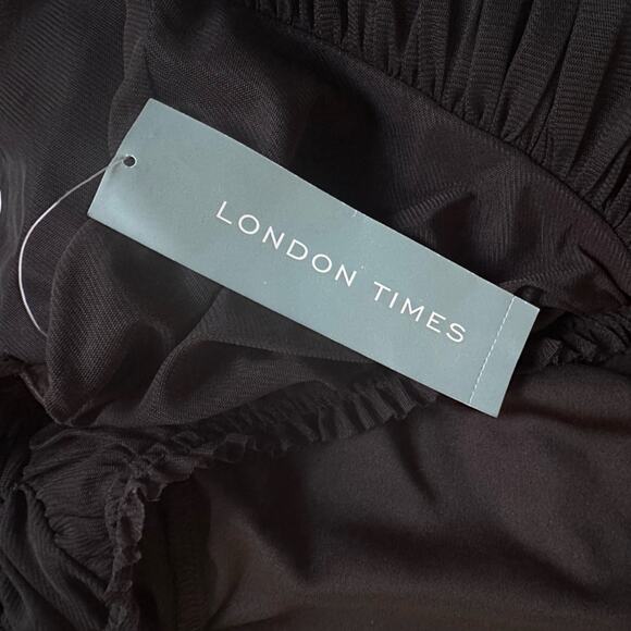 NEW London Times Black Empire Mini Dress Mesh Goth Witchy Coquette Flirty Y2K - Picture 8 of 10